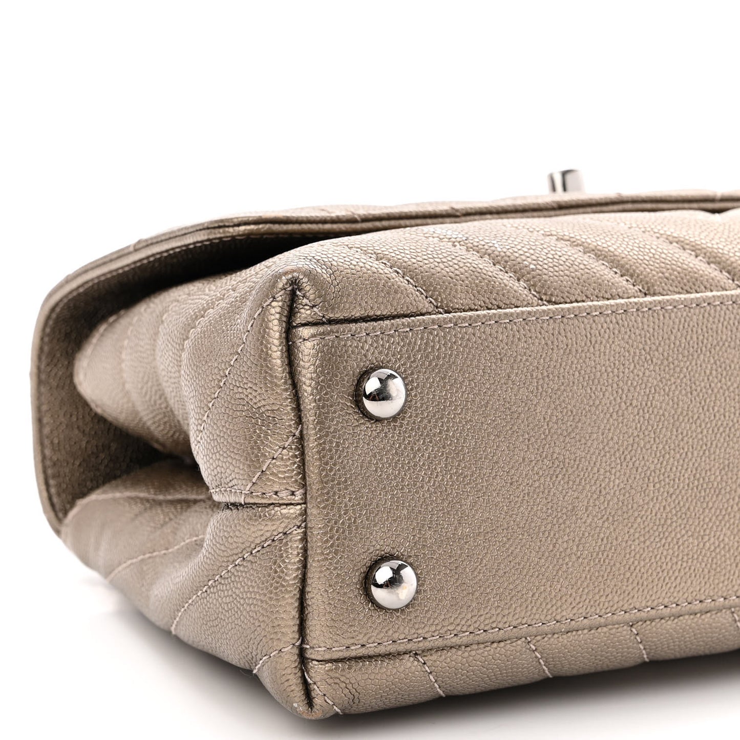 Metallic Caviar Chevron Quilted Mini Coco Handle Flap Light Gold