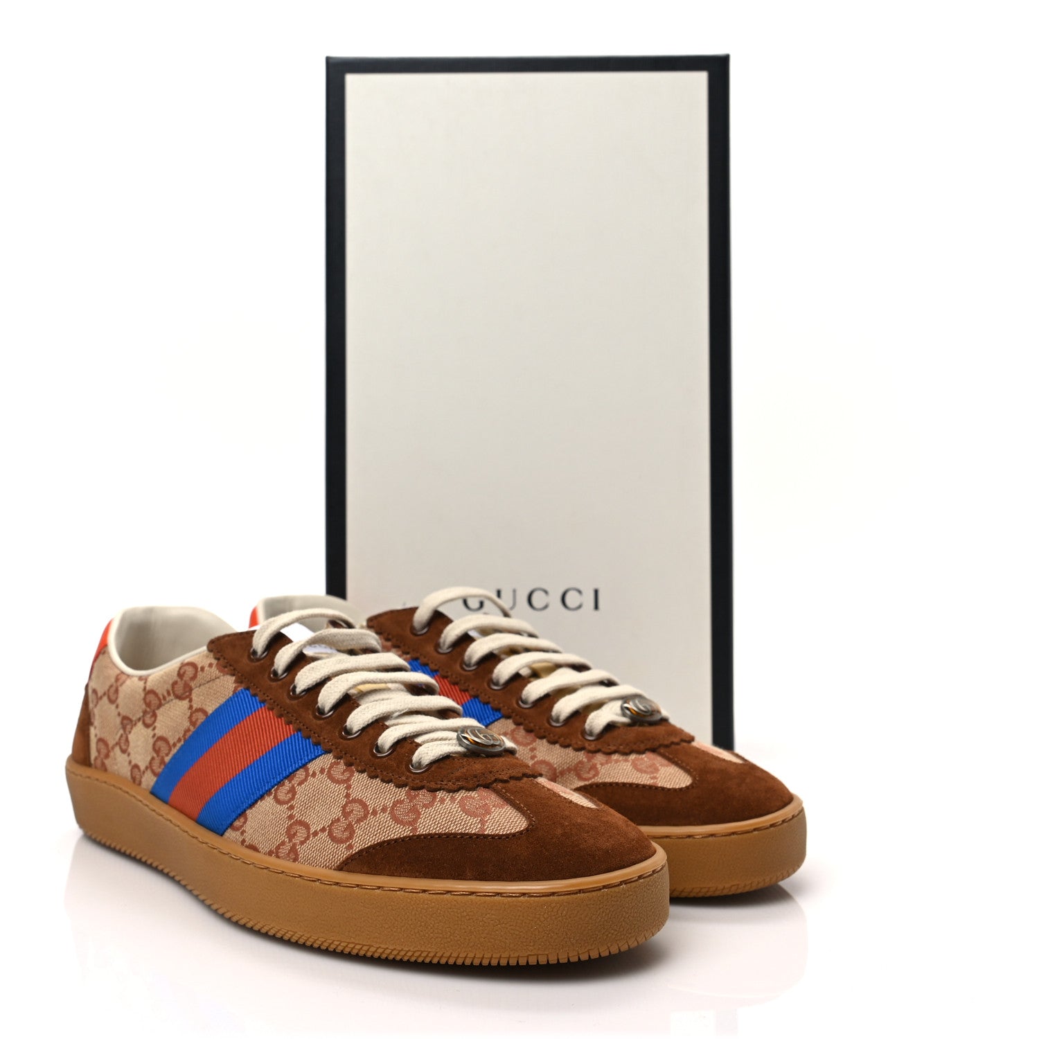 Gucci GG Monogram Suede Web Mens G74 Sneakers 10 Beige Ruggine Cuir 7 of 7