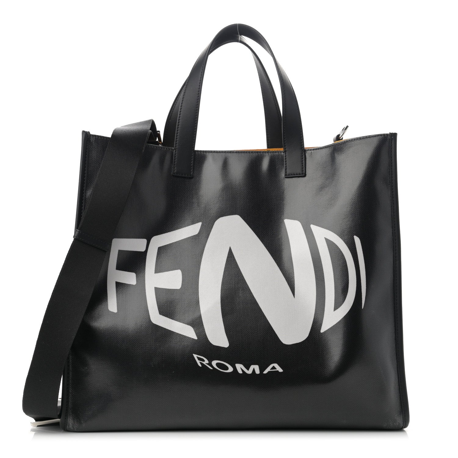 Fendi X SARAH COLEMAN Coated Canvas FF Fish Eye Logo Shopping Tote Black White 1 of 12