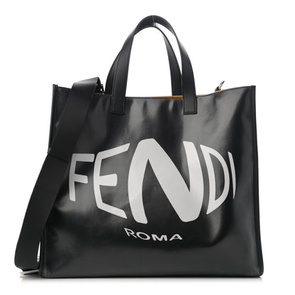 Fendi X SARAH COLEMAN Coated Canvas FF Fish Eye Logo Shopping Tote Black White 1 of 12