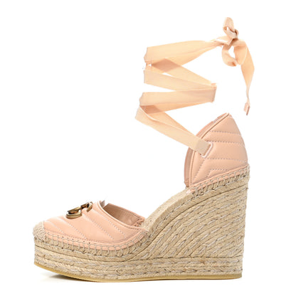 Gucci Nappa Matelasse GG Marmont Ankle Wrap Platform 35/120mm Espadrille Wedges 39 Skin Rose 1 of 8