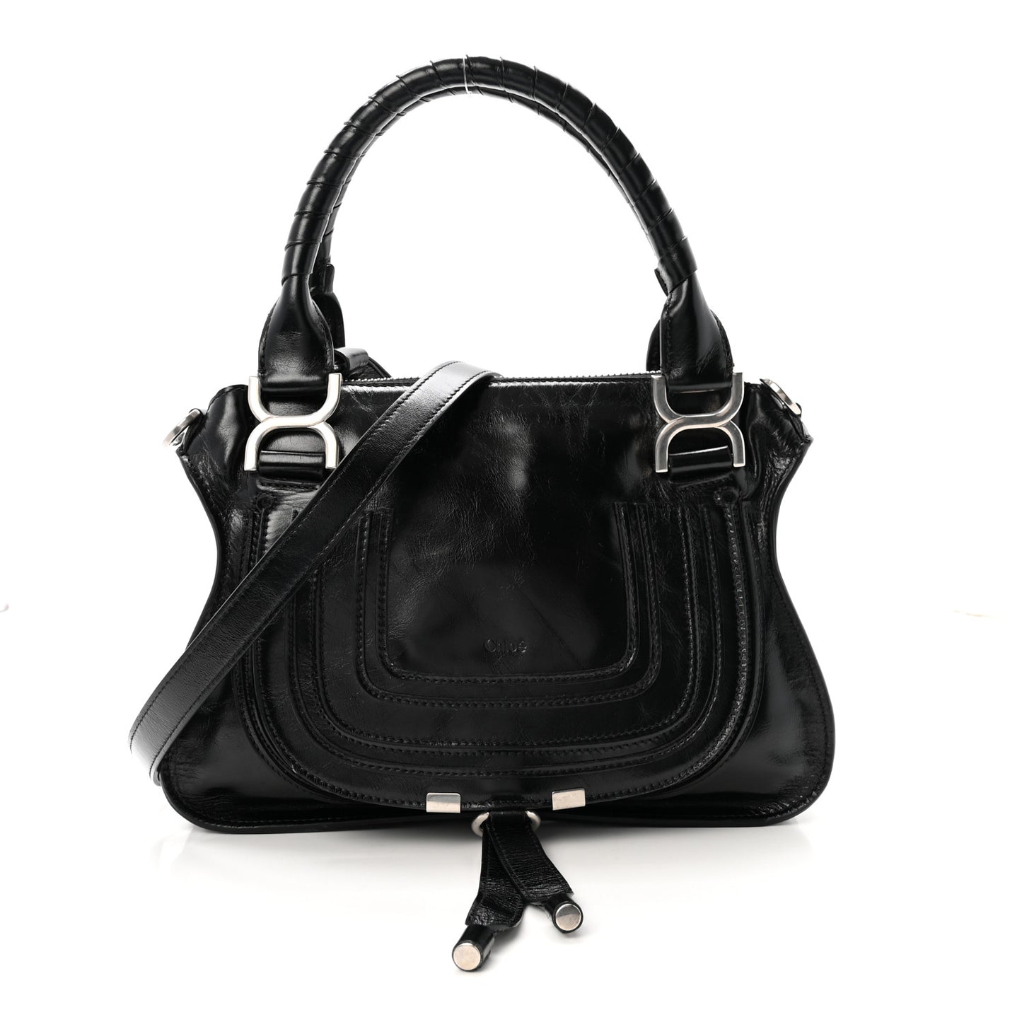 Shiny Grained Calfskin Small Marcie Bag Black