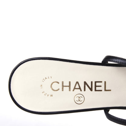 Chanel Calfskin CC Sandals 38.5 Black White 9 of 10