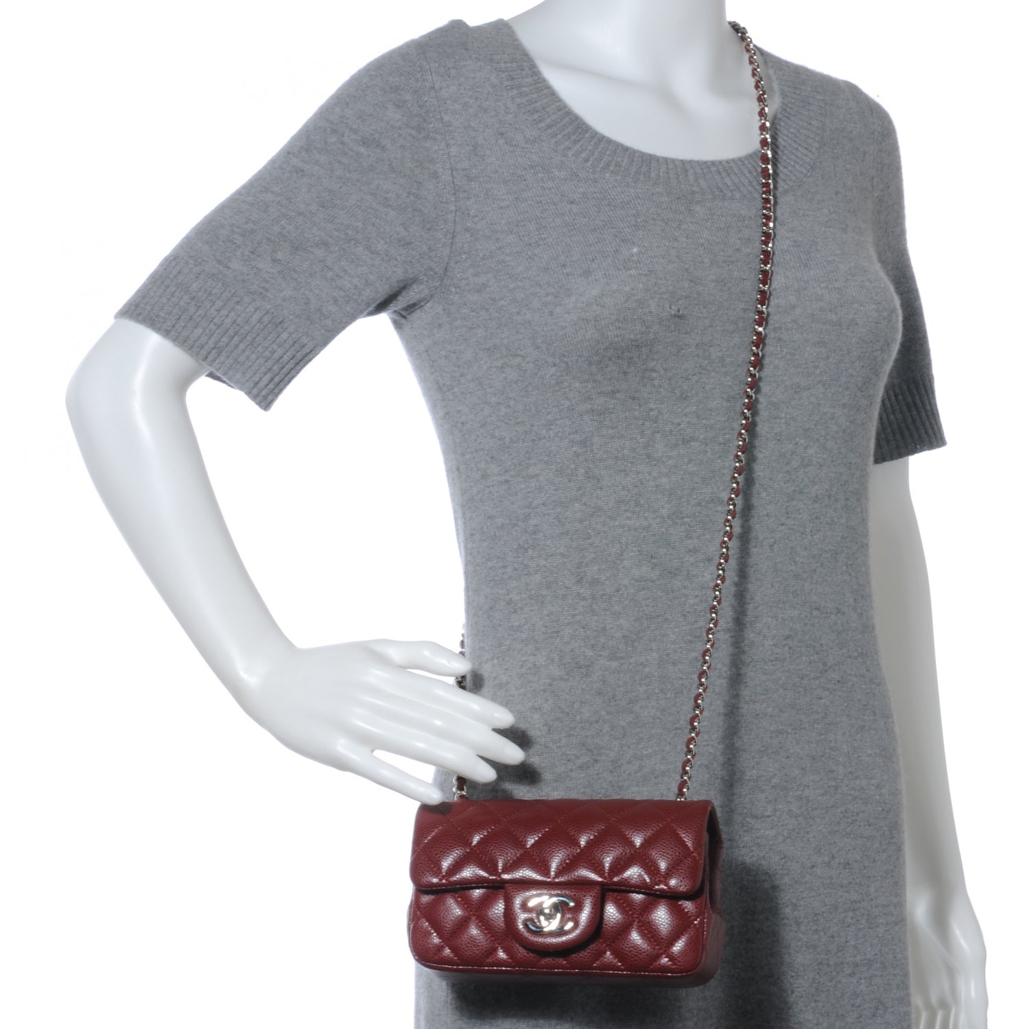 Chanel Caviar Quilted Extra Mini Flap Dark Red 2 of 7