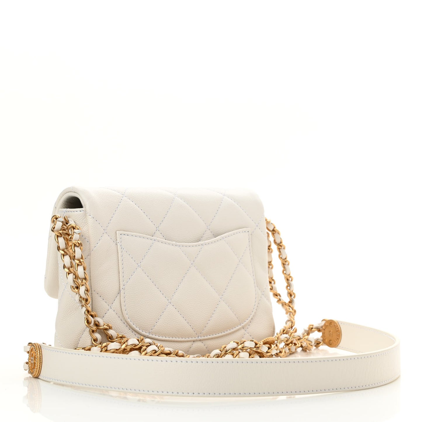 Caviar Quilted Mini Twist Your Buttons Flap White