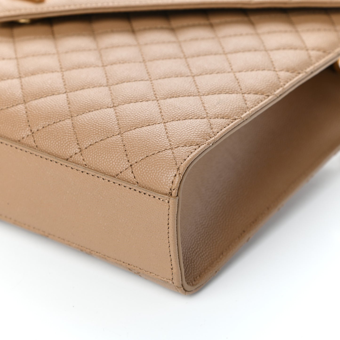 Grain De Poudre Textured Mixed Matelasse Triquilt Large Monogram Satchel Natural Tan
