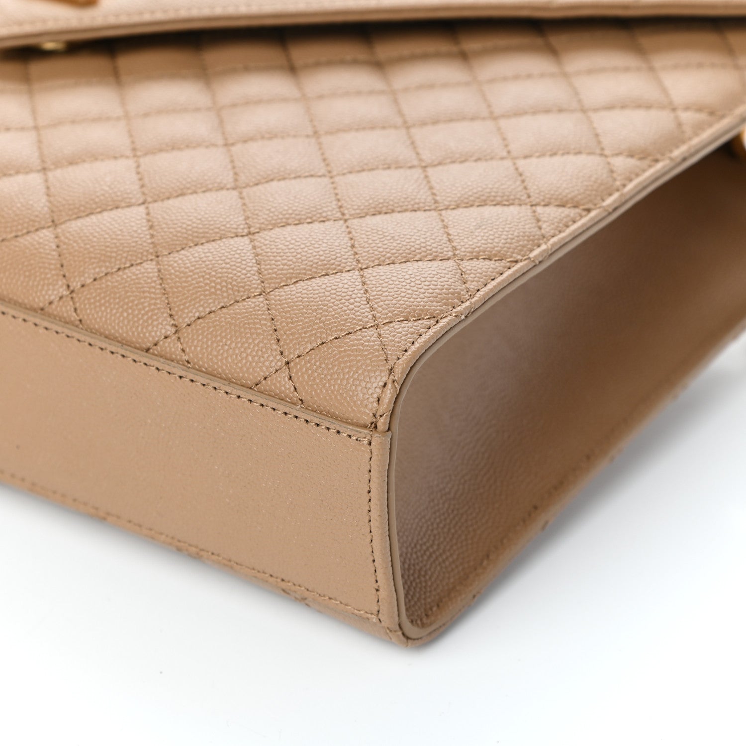 Saint Laurent Grain De Poudre Textured Mixed Matelasse Triquilt Large Monogram Satchel Natural Tan 9 of 9
