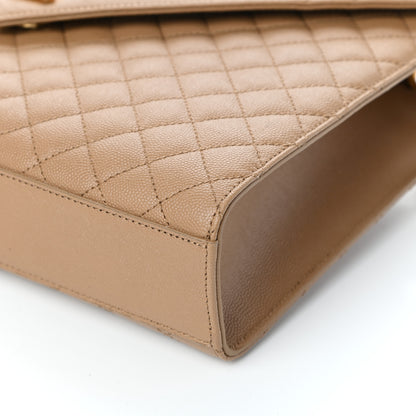 Saint Laurent Grain De Poudre Textured Mixed Matelasse Triquilt Large Monogram Satchel Natural Tan 9 of 9