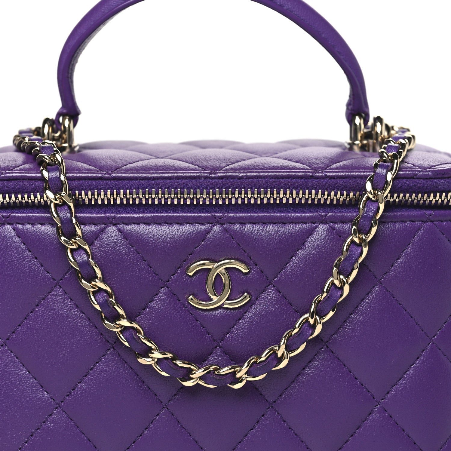 Chanel Lambskin Quilted Small Top Handle Vanity Case With Chain Purple 8 of 11