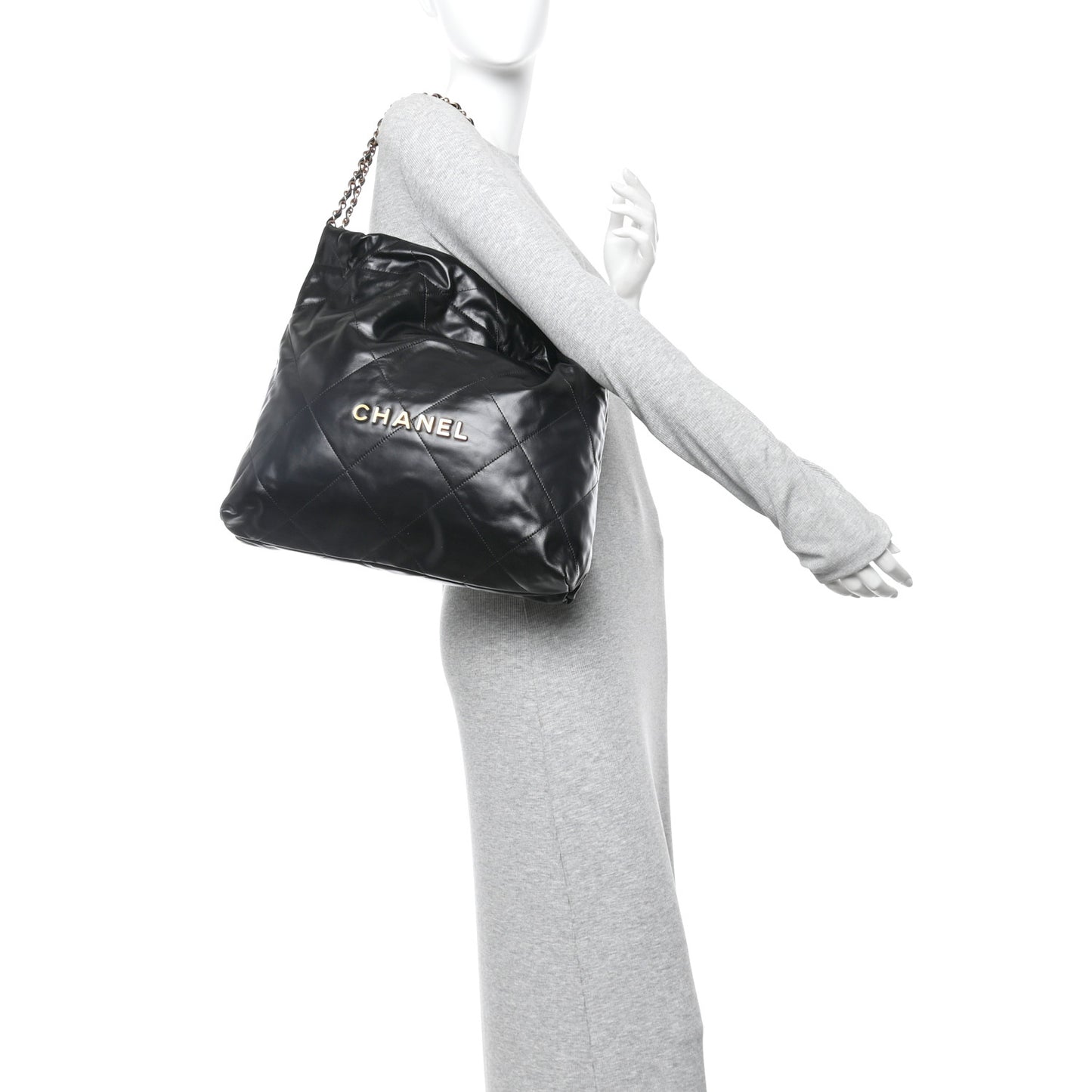 Shiny Calfskin Quilted Chanel 22 Black