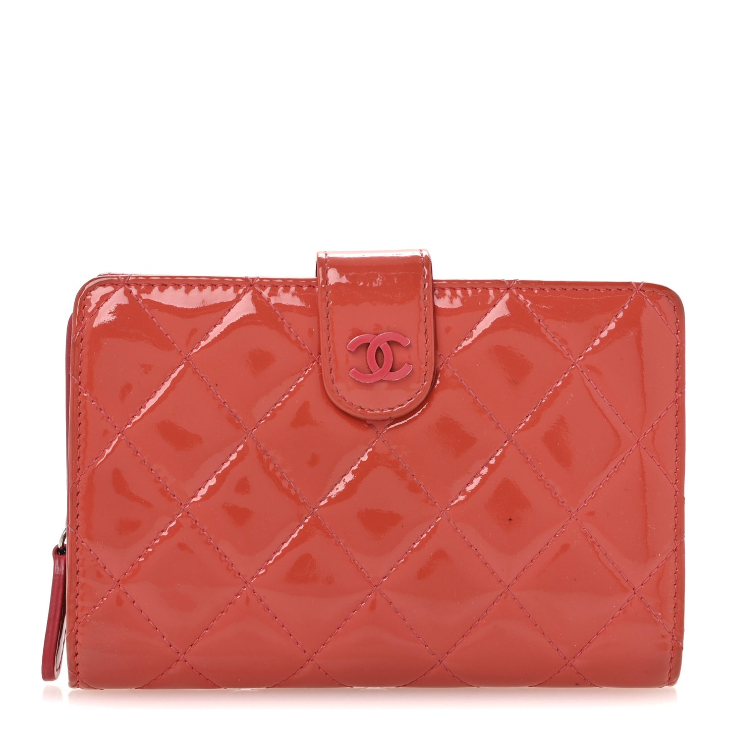 Patent Quilted Zip Pocket Wallet Coral