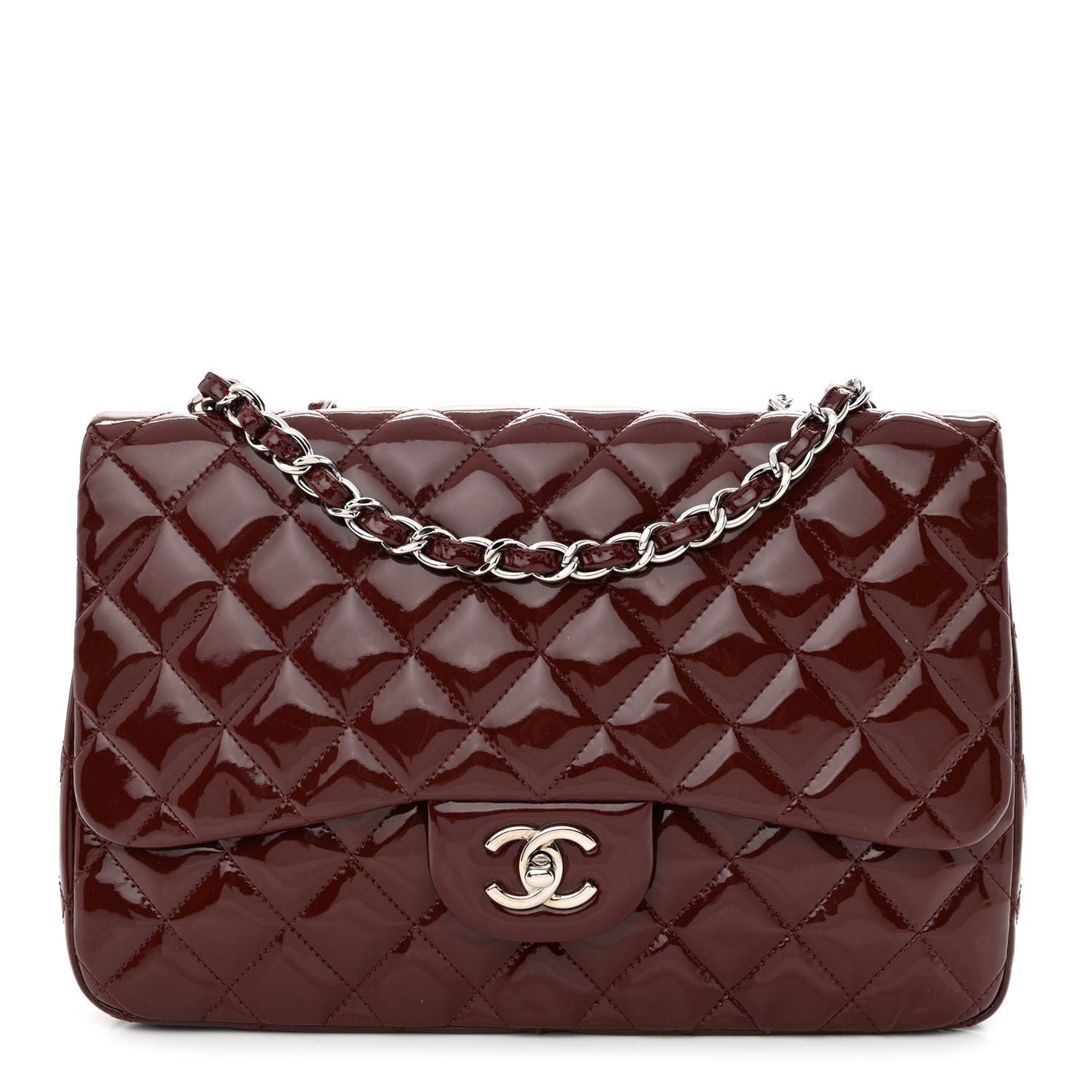 Patent Quilted Jumbo Single Flap Dark Red