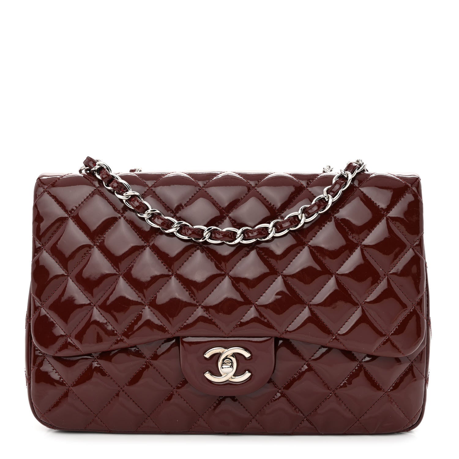 Chanel Patent Quilted Jumbo Single Flap Dark Red 1 of 11