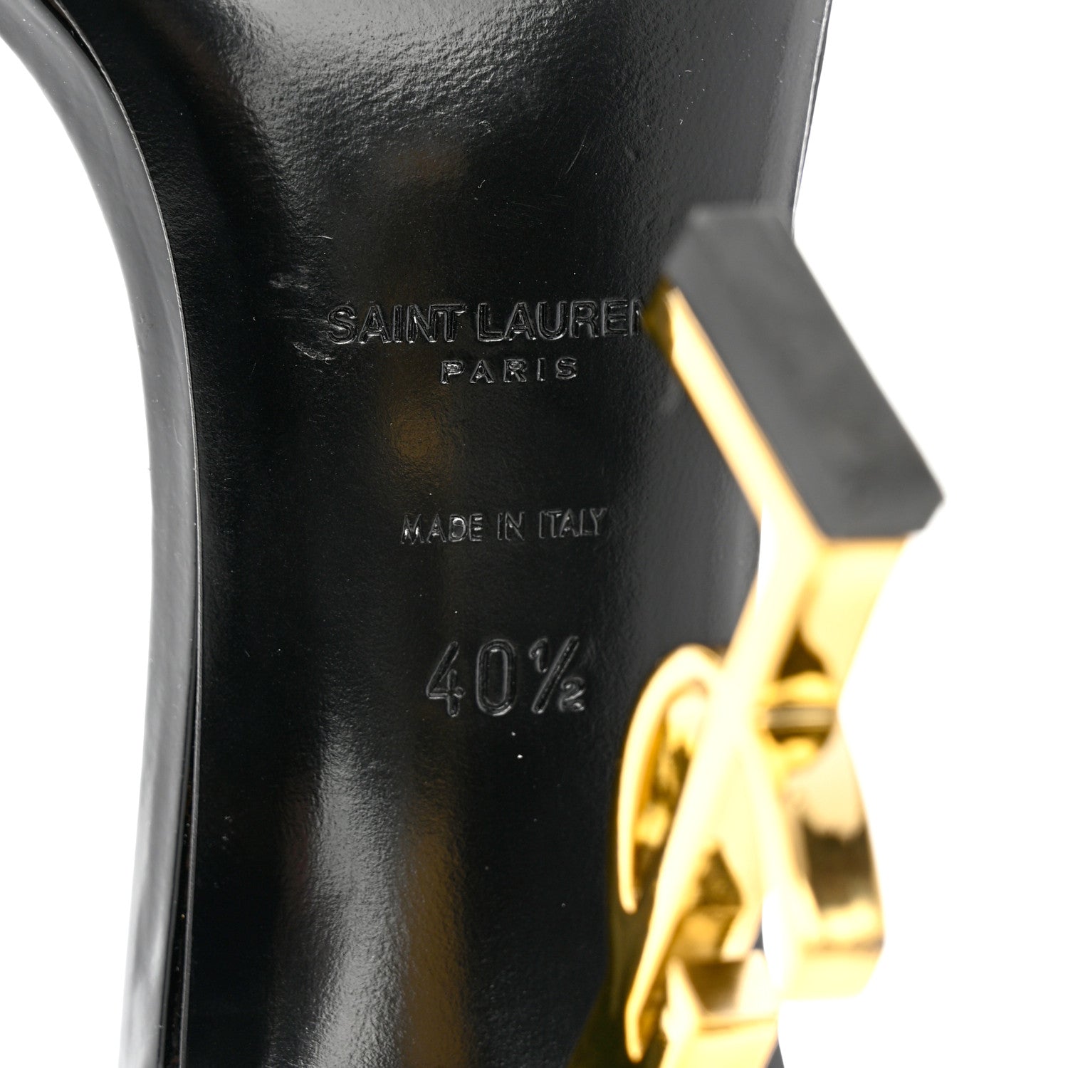 Saint Laurent Patent Calfskin Opyum 110 Sandals 40.5 Black Gold 8 of 8