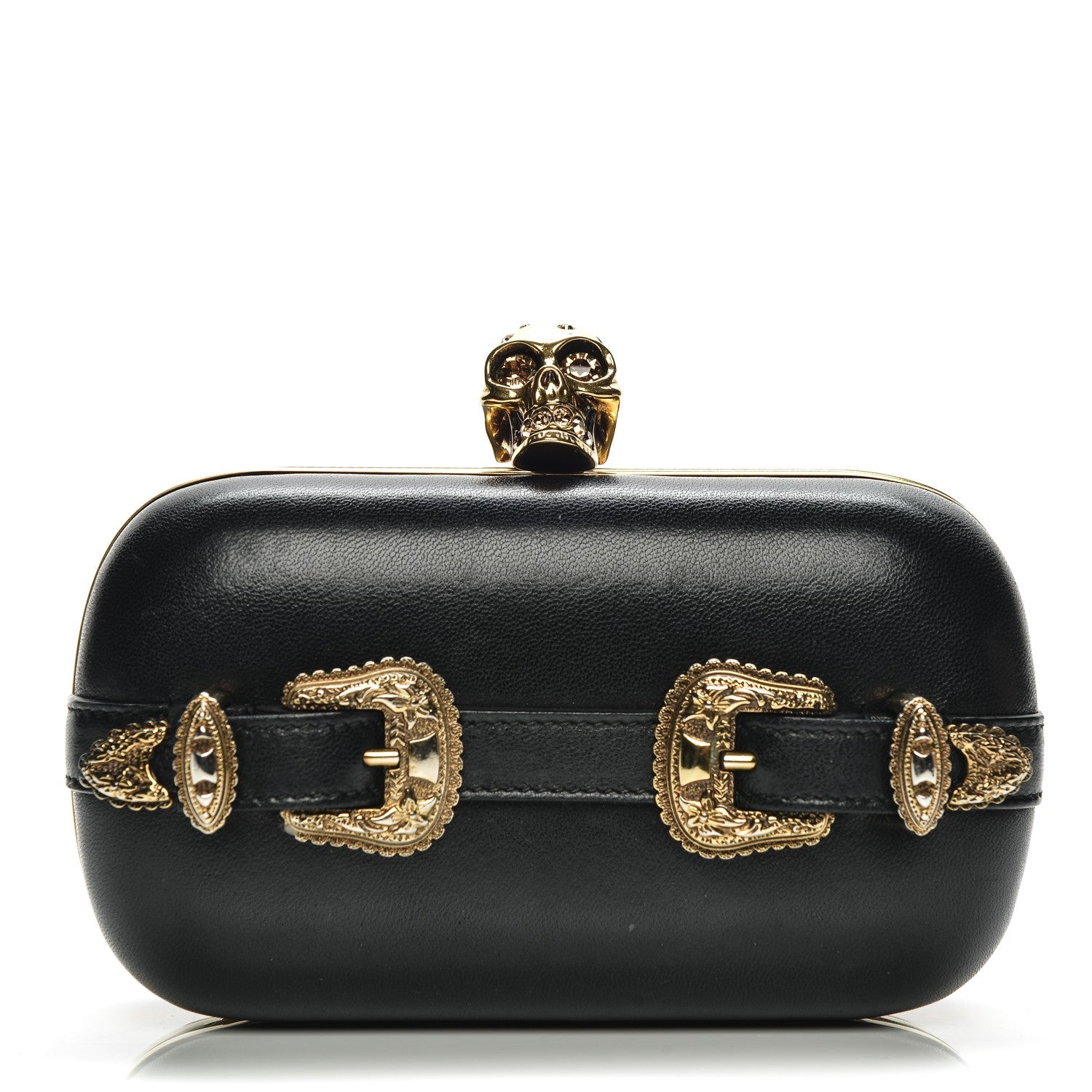 Alexander McQueen Nappa Buckle Skull Box Clutch Black 1 of 8