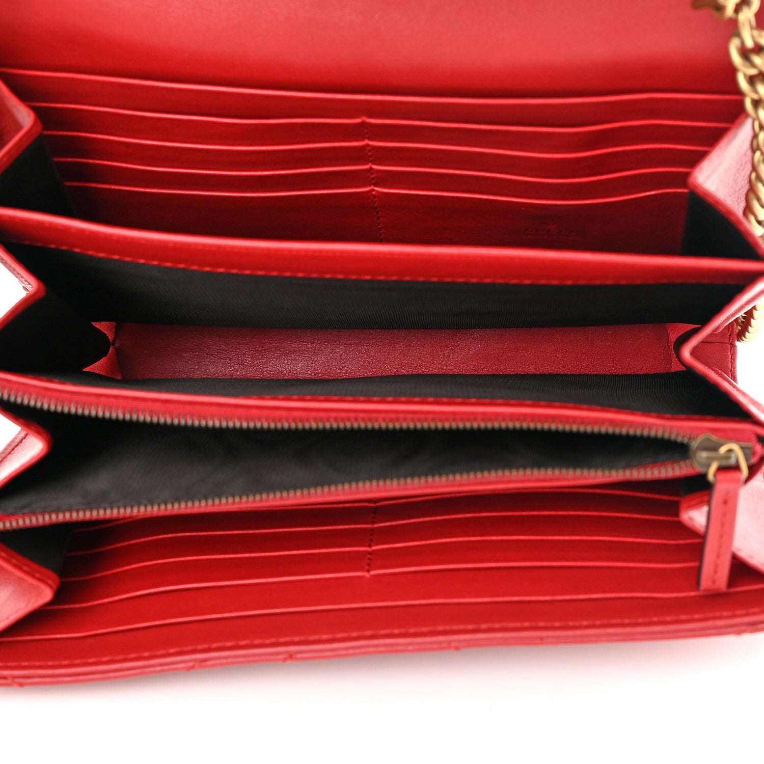 Gucci Calfskin Matelasse GG Marmont Chain Wallet Hibiscus Red 5 of 12