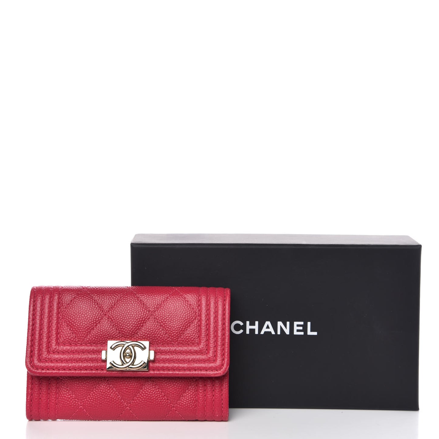 Caviar Quilted Boy Card Holder Wallet Fuchsia