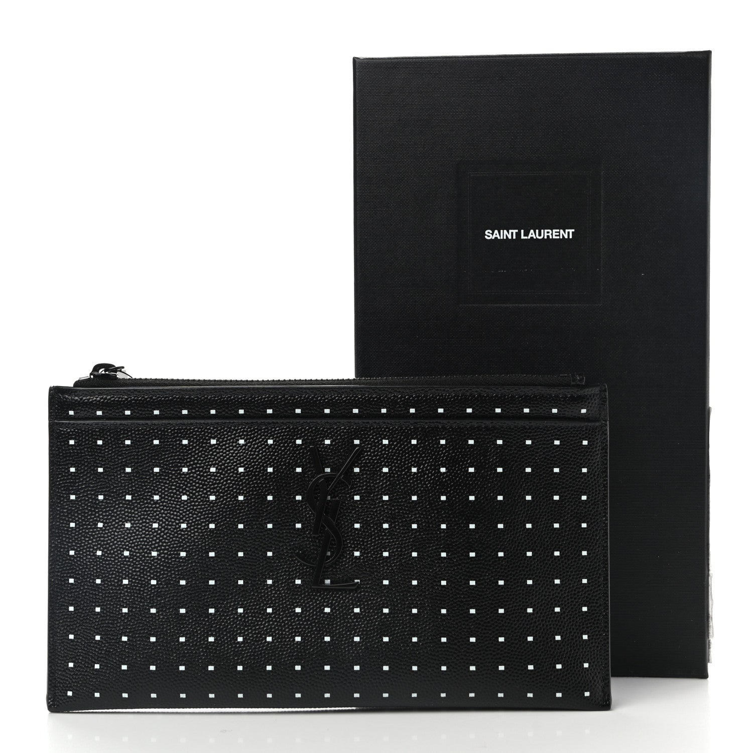 Saint Laurent Grain De Poudre Square Dot Zip Bill Pouch Black White 8 of 8