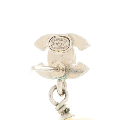 Chanel Crystal Pearl CC Drop Earrings Silver Pearly White 4 of 5