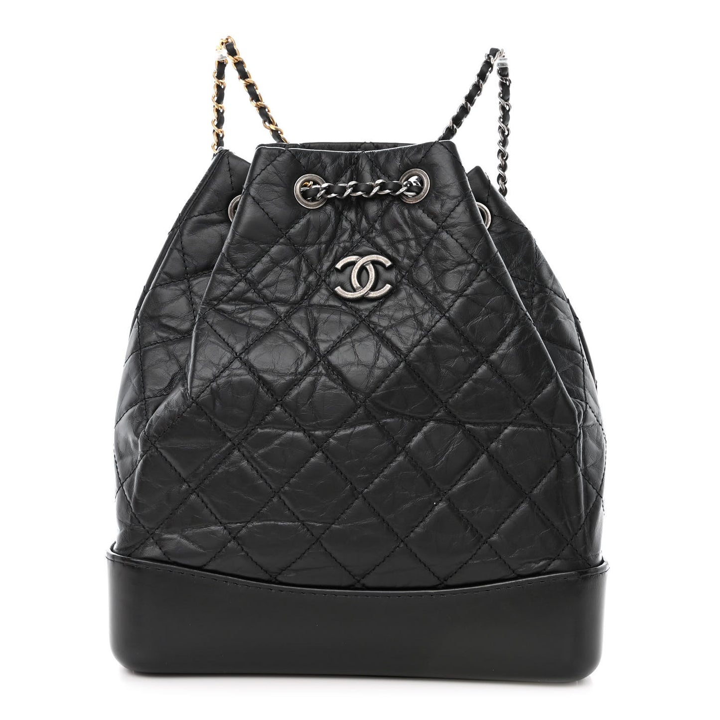 Aged Calfskin Quilted Gabrielle Backpack Black