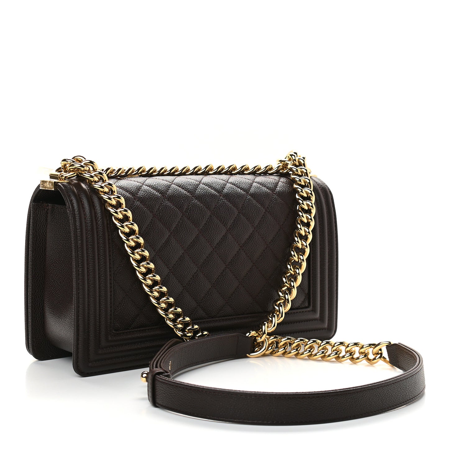 Caviar Quilted Medium Boy Flap Dark Brown