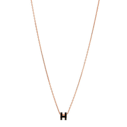Hermes Lacquered Rose Gold Mini Pop H Pendant Necklace Black 1 of 4