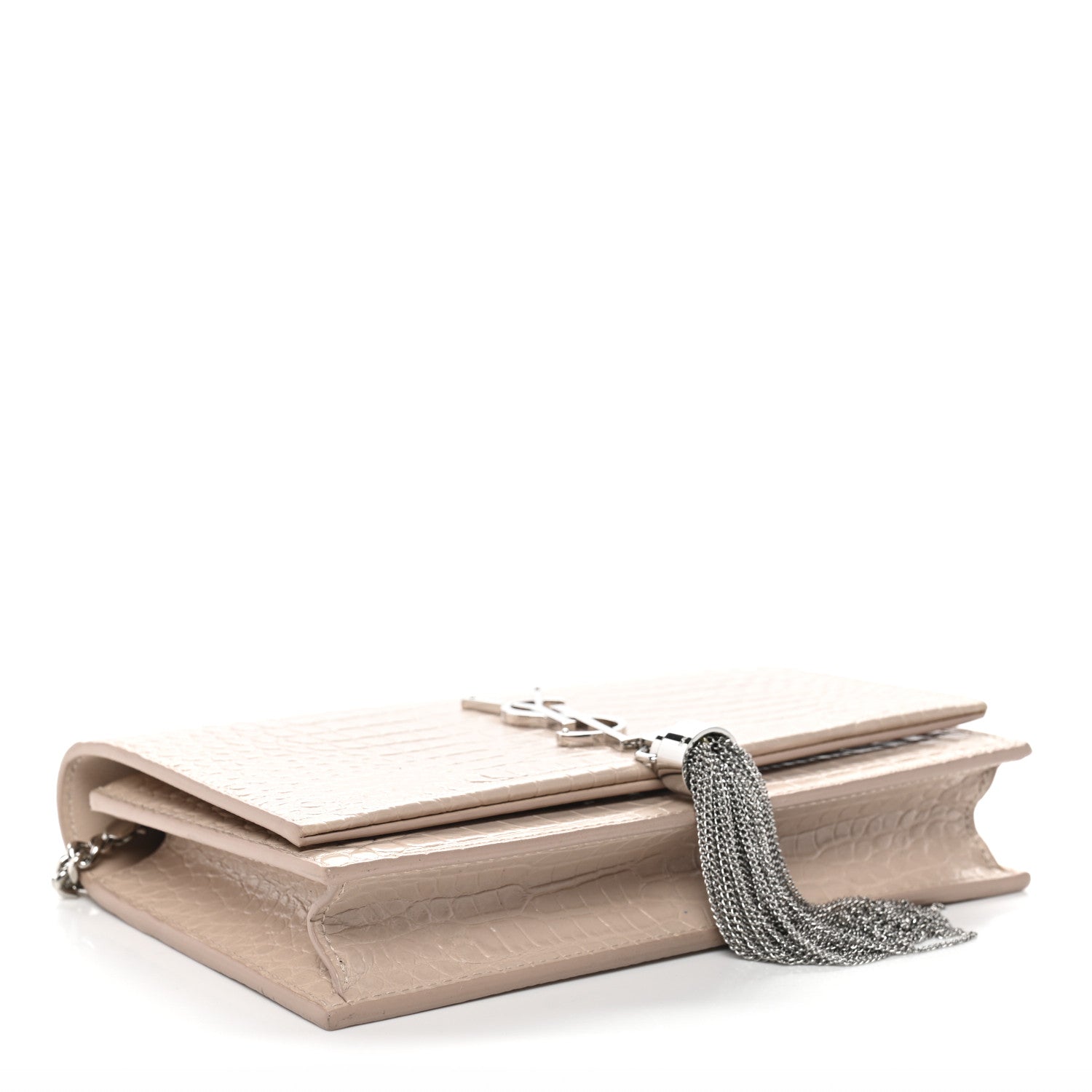 Saint Laurent Calfskin Crocodile Embossed Kate Monogram Tassel Chain Wallet Marble Pink 4 of 13
