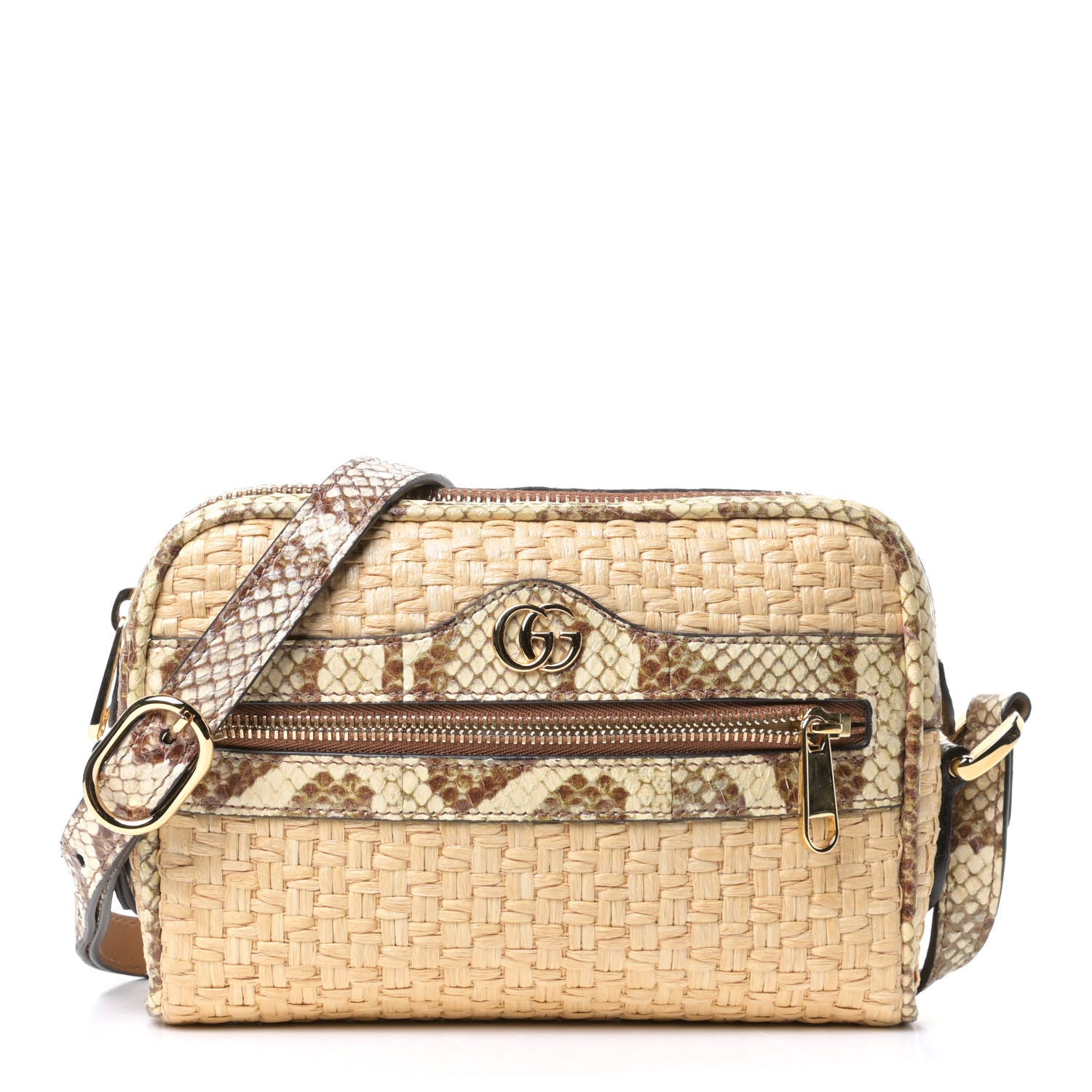 Gucci Raffia Elaphe Mini Ophidia Shoulder Bag Natural Cream Brown 1 of 4