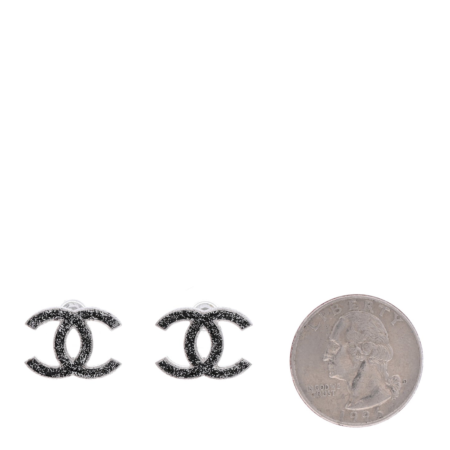 Glitter Resin CC Earrings Silver Black