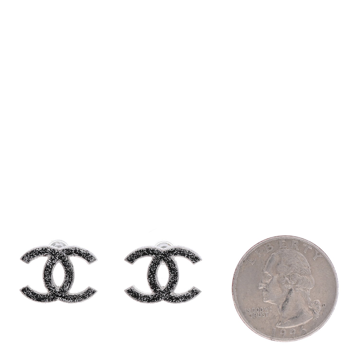 Chanel Glitter Resin CC Earrings Silver Black 2 of 4
