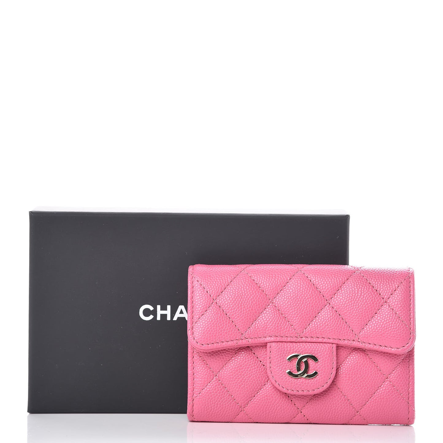 Caviar Quilted Flap Card Holder Pink