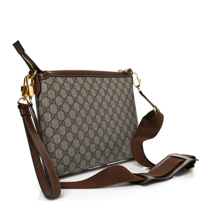 Gucci GG Supreme Monogram Azalea Calfskin Retro Interlocking G Wristlet Messenger Bag Beige Ebony Brown Sugar 3 of 10