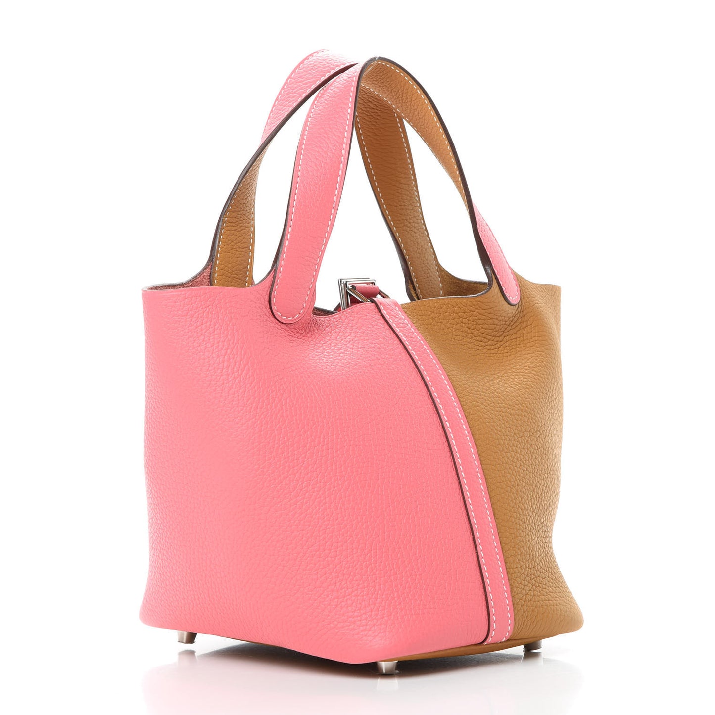 Taurillon Clemence Casaque Picotin Lock 18 PM Rose Azalee Sesame