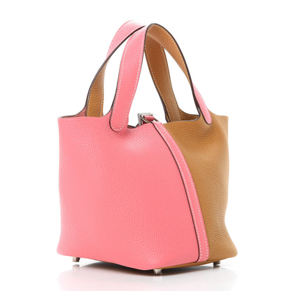 Hermes Taurillon Clemence Casaque Picotin Lock 18 PM Rose Azalee Sesame 3 of 11