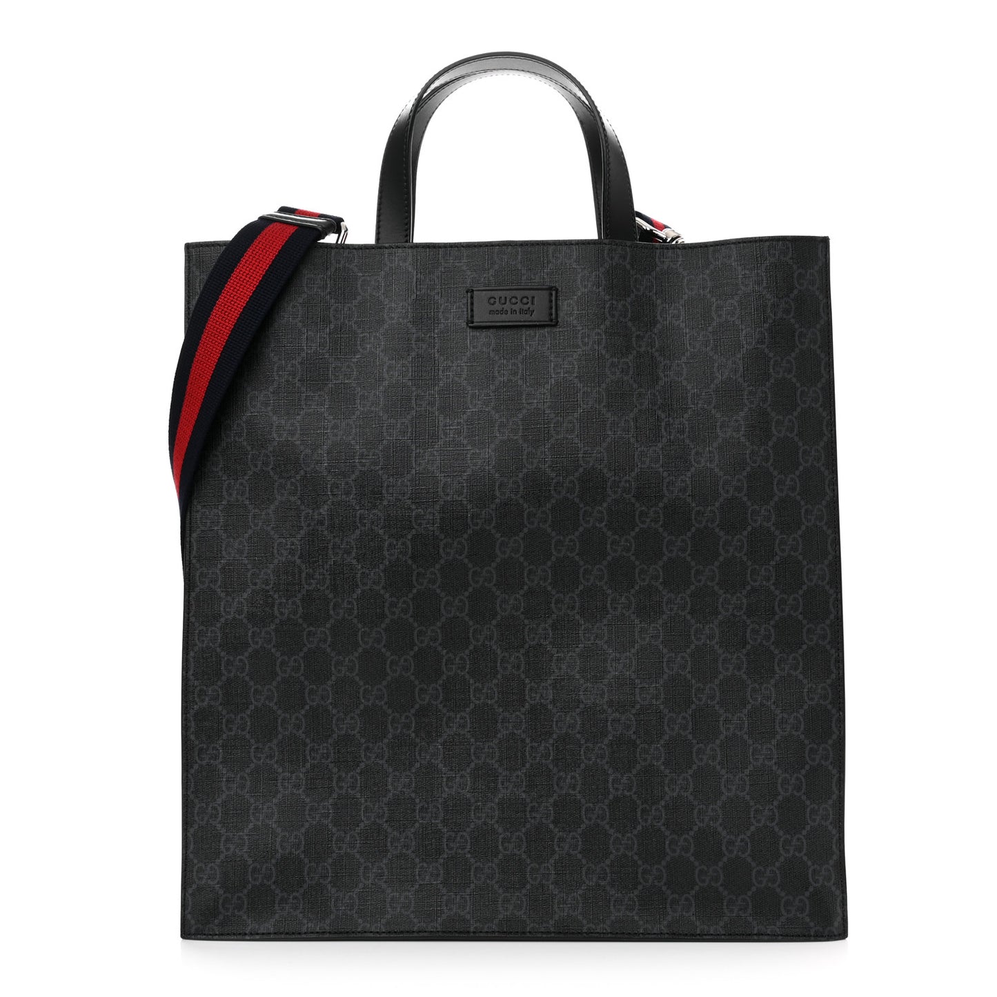 Soft GG Supreme Monogram Appia Calfskin Web Vertical Tote Black