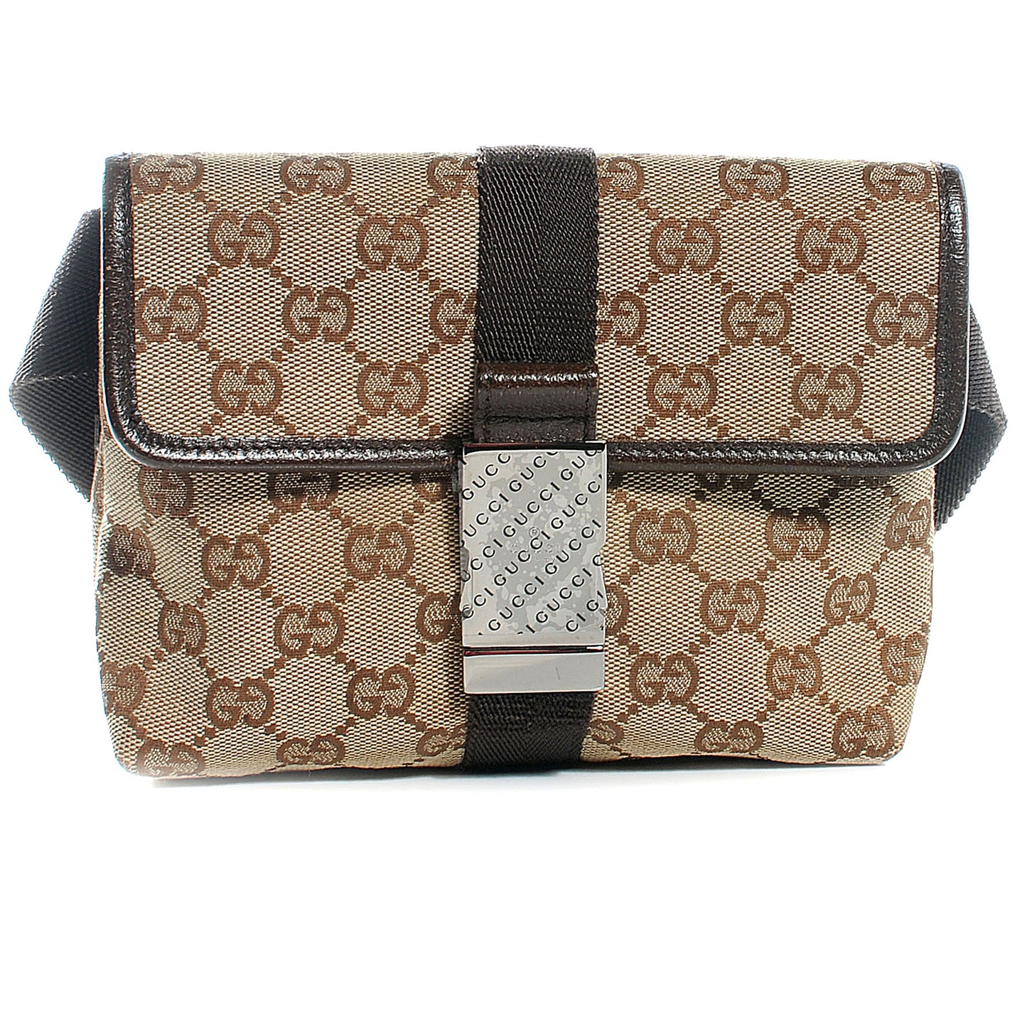 GG Monogram Buckle Belt Bag Dark Brown