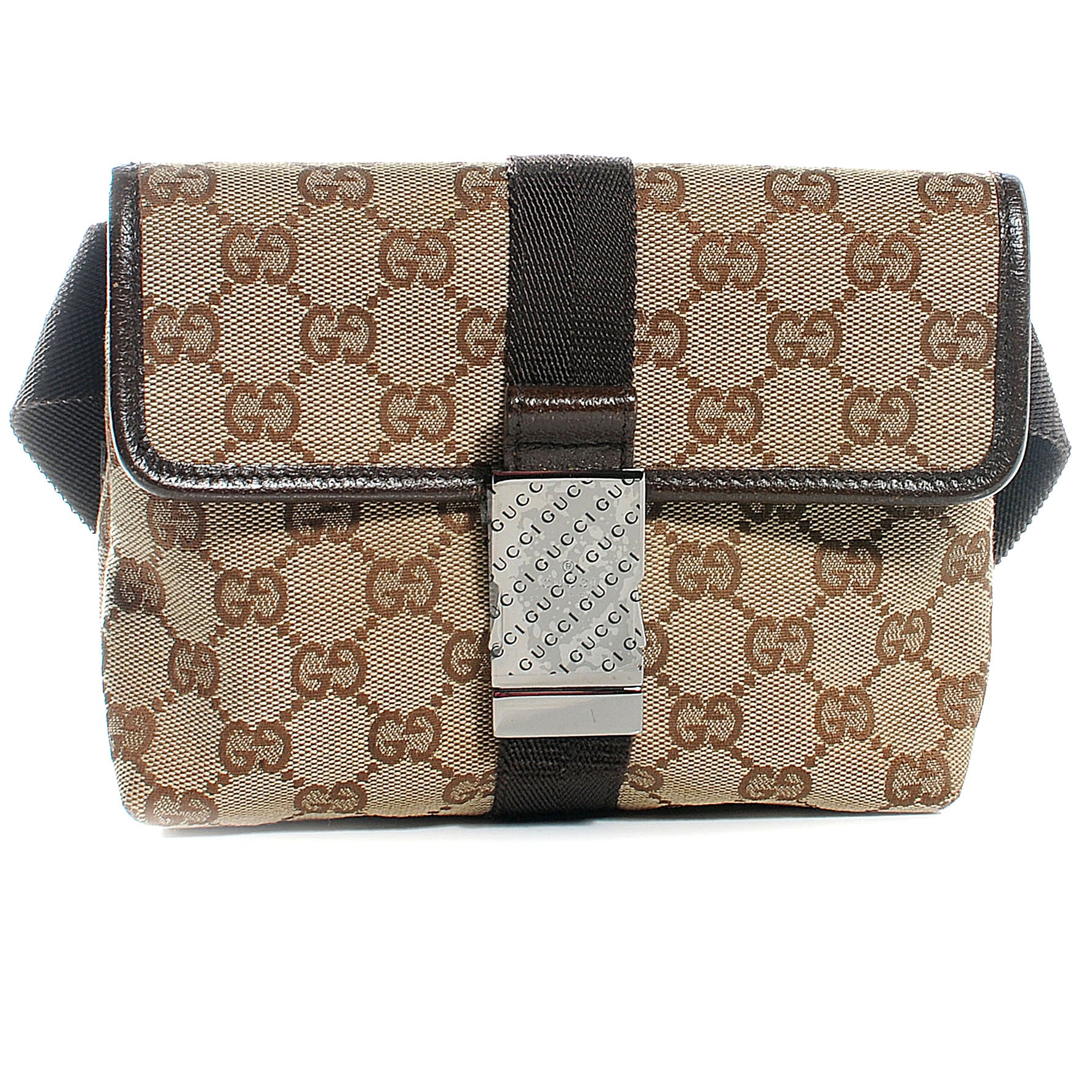 Gucci GG Monogram Buckle Belt Bag Dark Brown 1 of 7