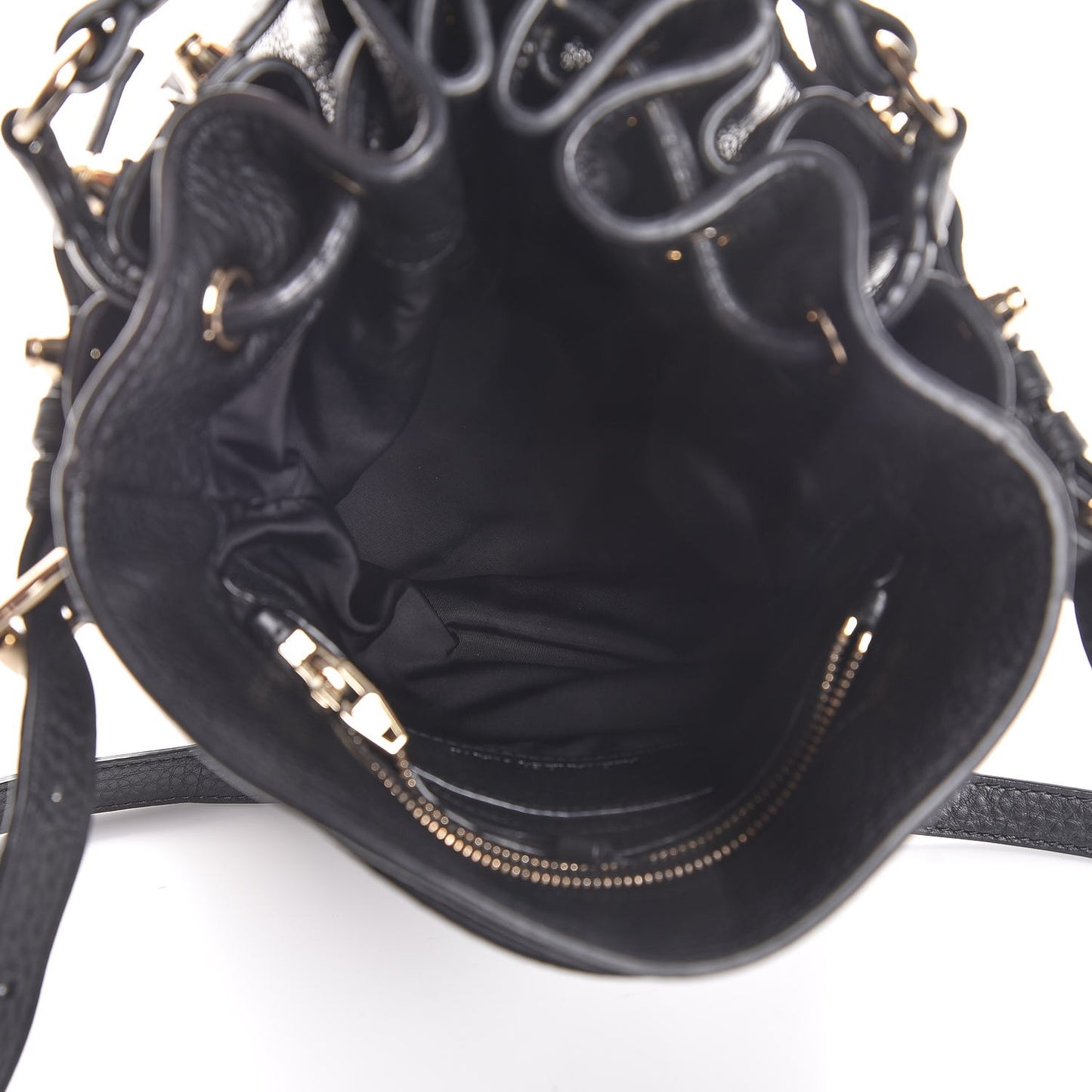 Pebbled Lambskin Diego Bucket Bag Black Antique Brass Hardware