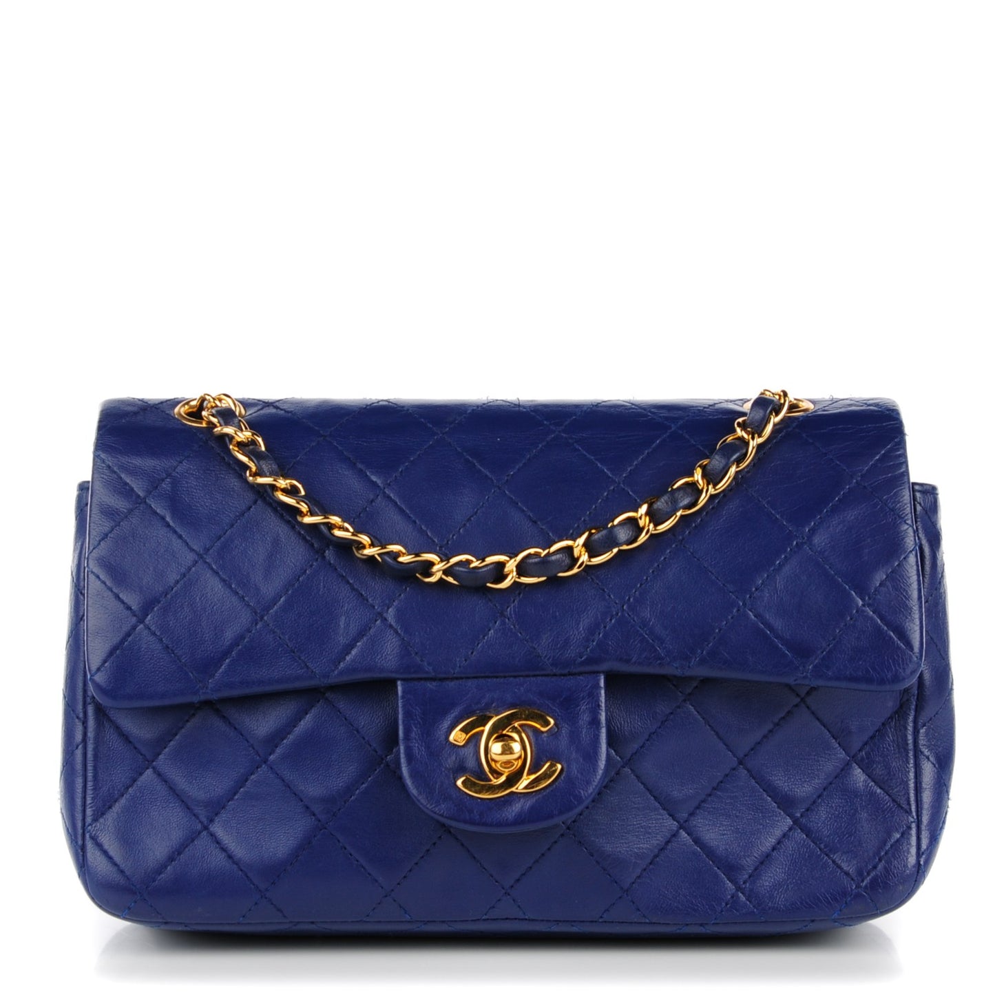 Lambskin Quilted Medium Double Flap Blue