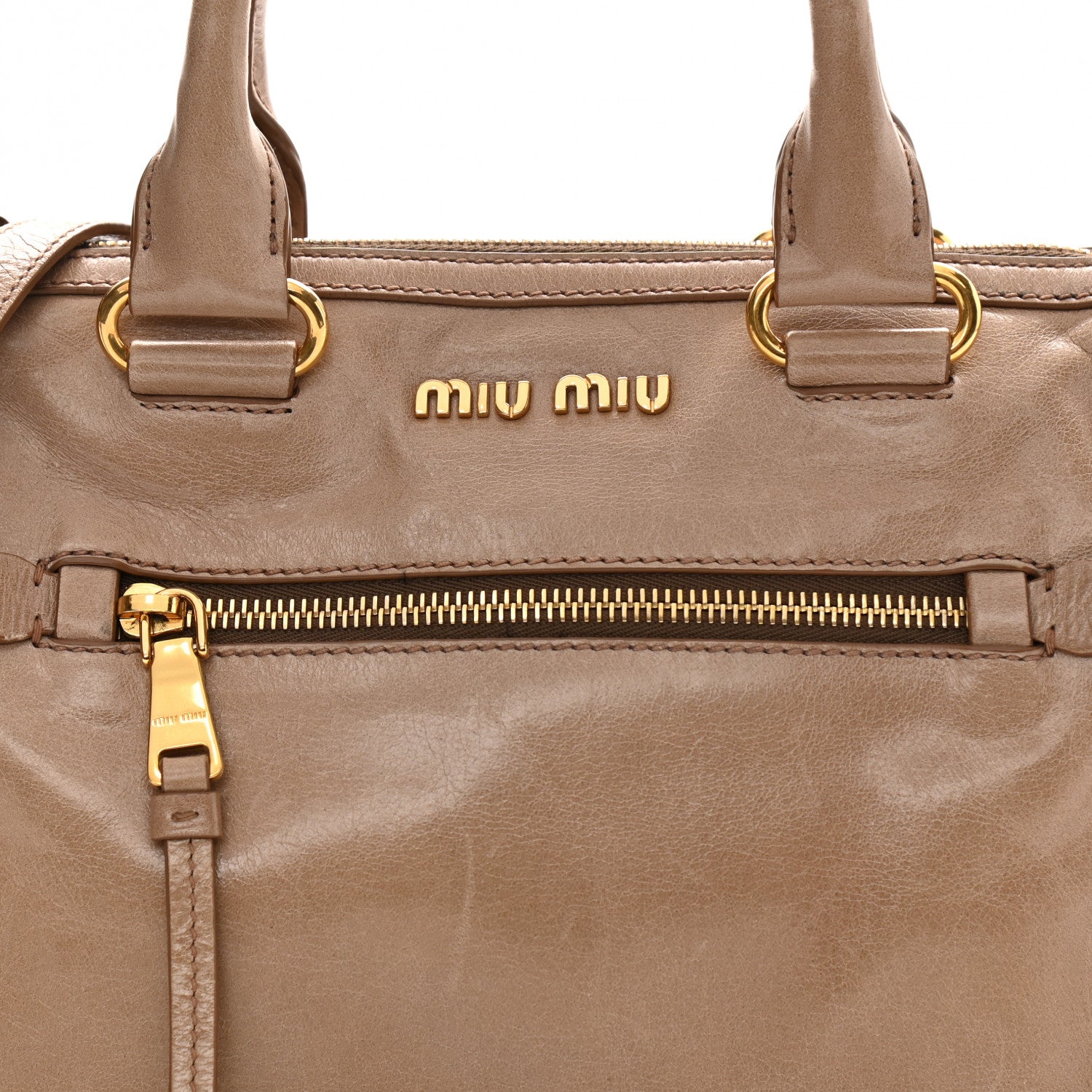 Miu Miu Vitello Shine Zip Tote Cammeo 8 of 10