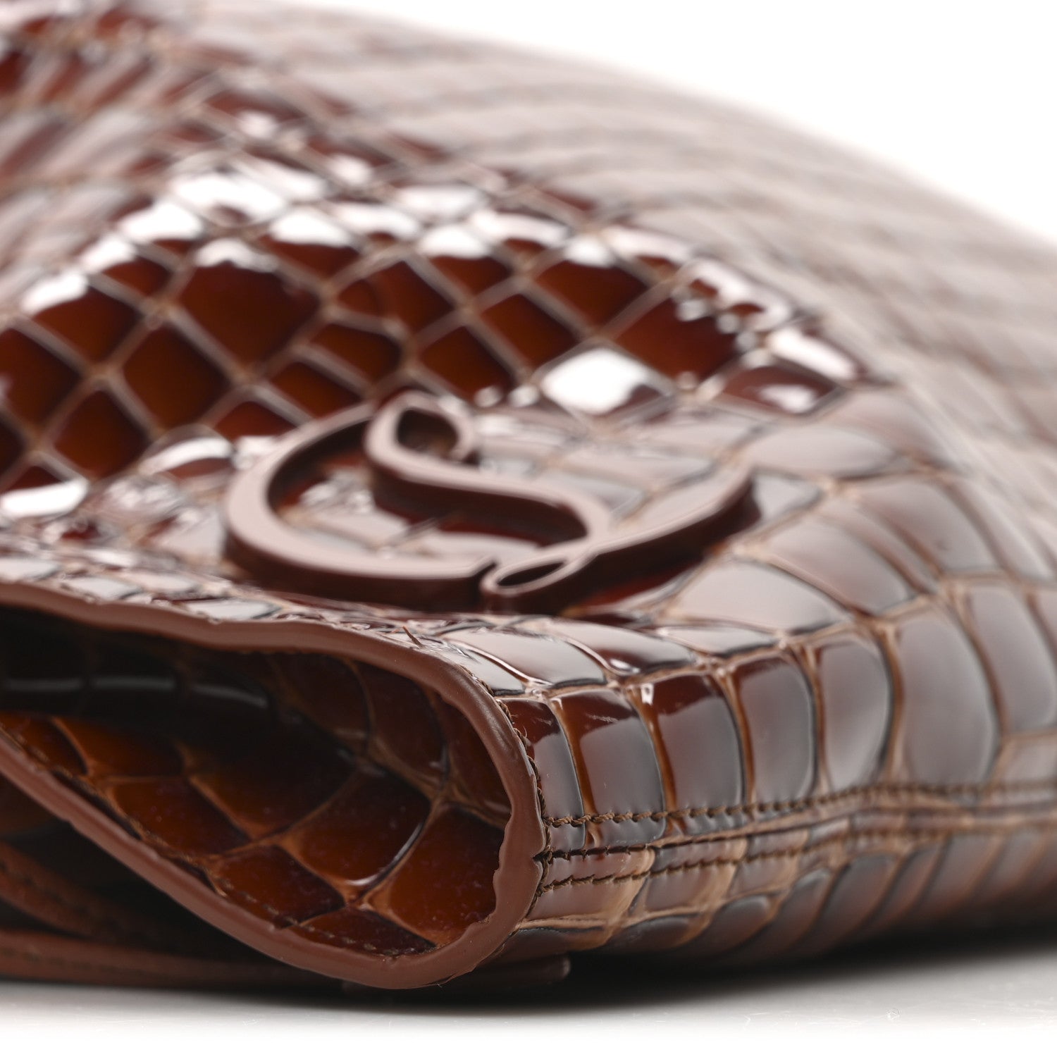 Christian Louboutin Patent Calfskin Crocodile Embossed Le 54 Tote Acajou 8 of 9