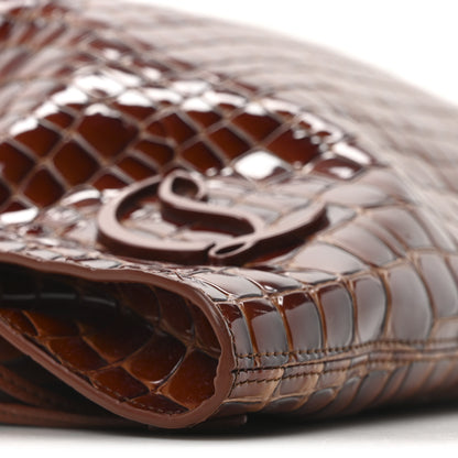 Christian Louboutin Patent Calfskin Crocodile Embossed Le 54 Tote Acajou 8 of 9