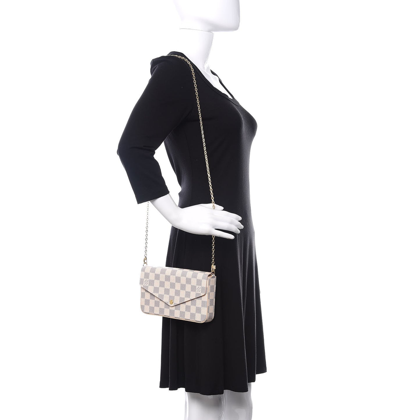 Damier Azur Pochette Felicie Chain Wallet Rose Ballerine
