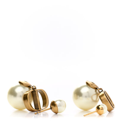 Christian Dior Pearl Logo Drop Earrings Gold 3 of 4