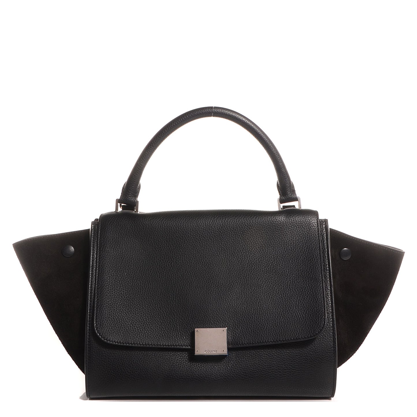 Drummed Calfskin Suede Small Trapeze Black