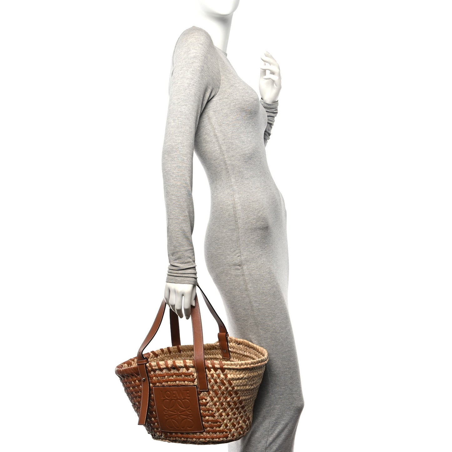Raffia Calfskin Woven Basket Tote Bag Natural Tan