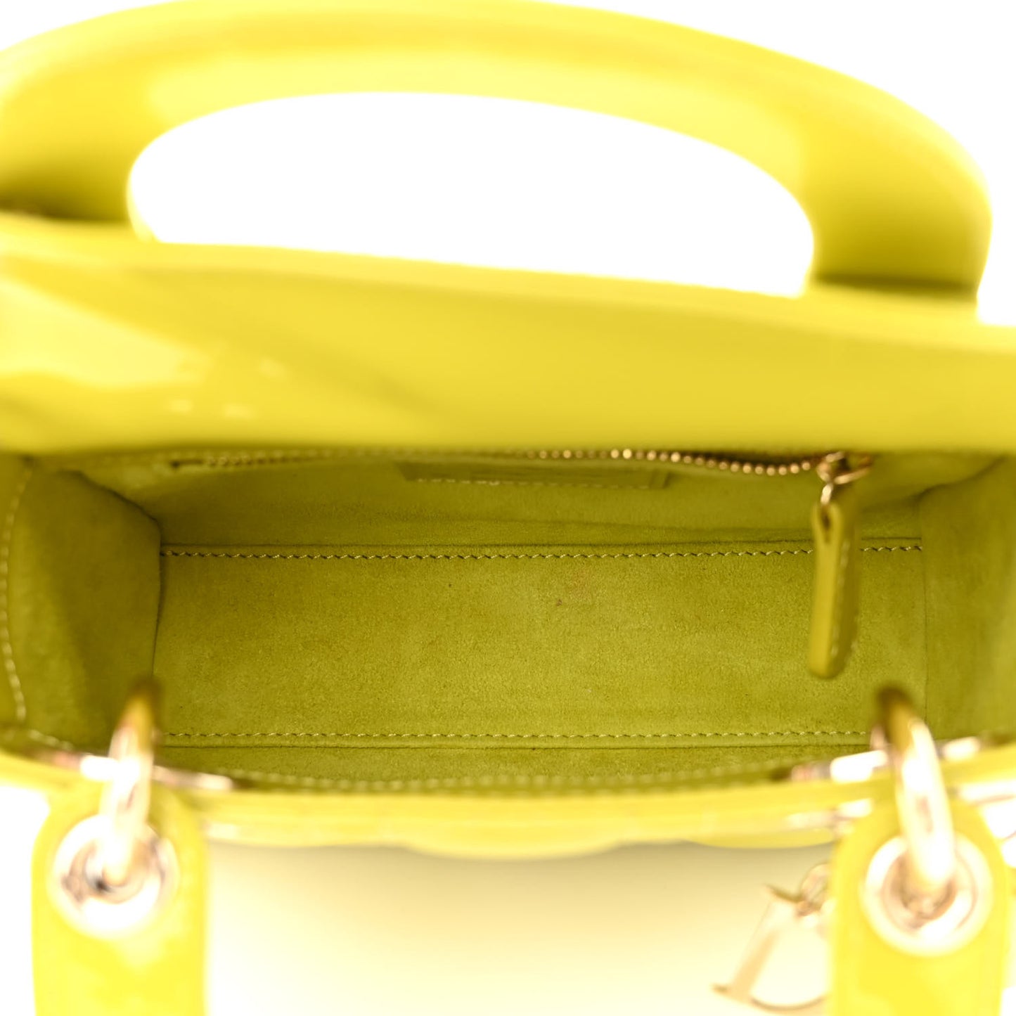 Patent Cannage Mini Lady Dior Lime Yellow