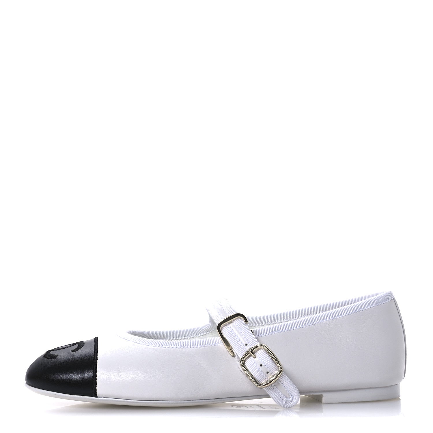 Chanel Lambskin Mary Jane Flats 37.5 White Black 1 of 9