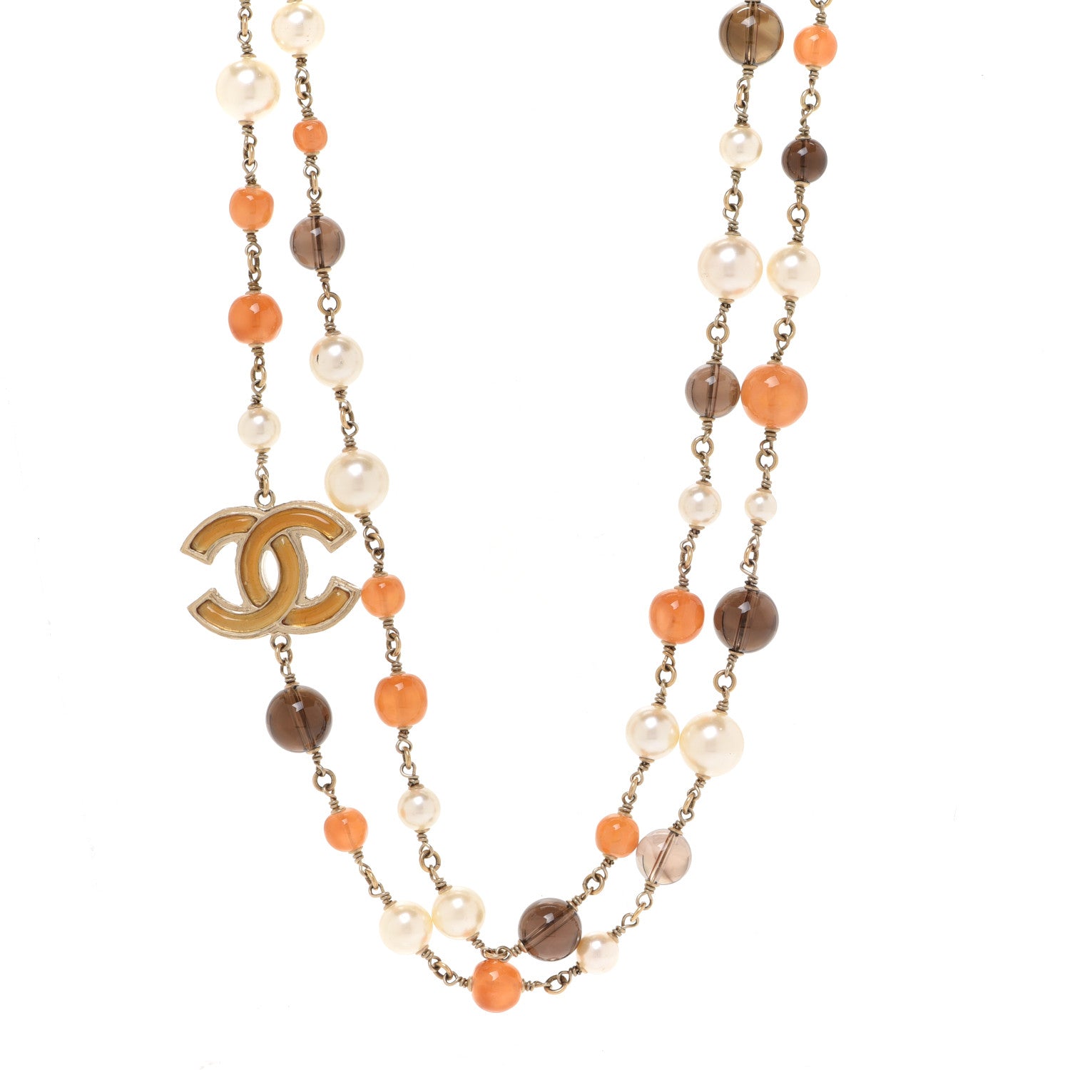 Chanel Enamel Bead Pearl CC Long Necklace Brown Gold 1 of 6