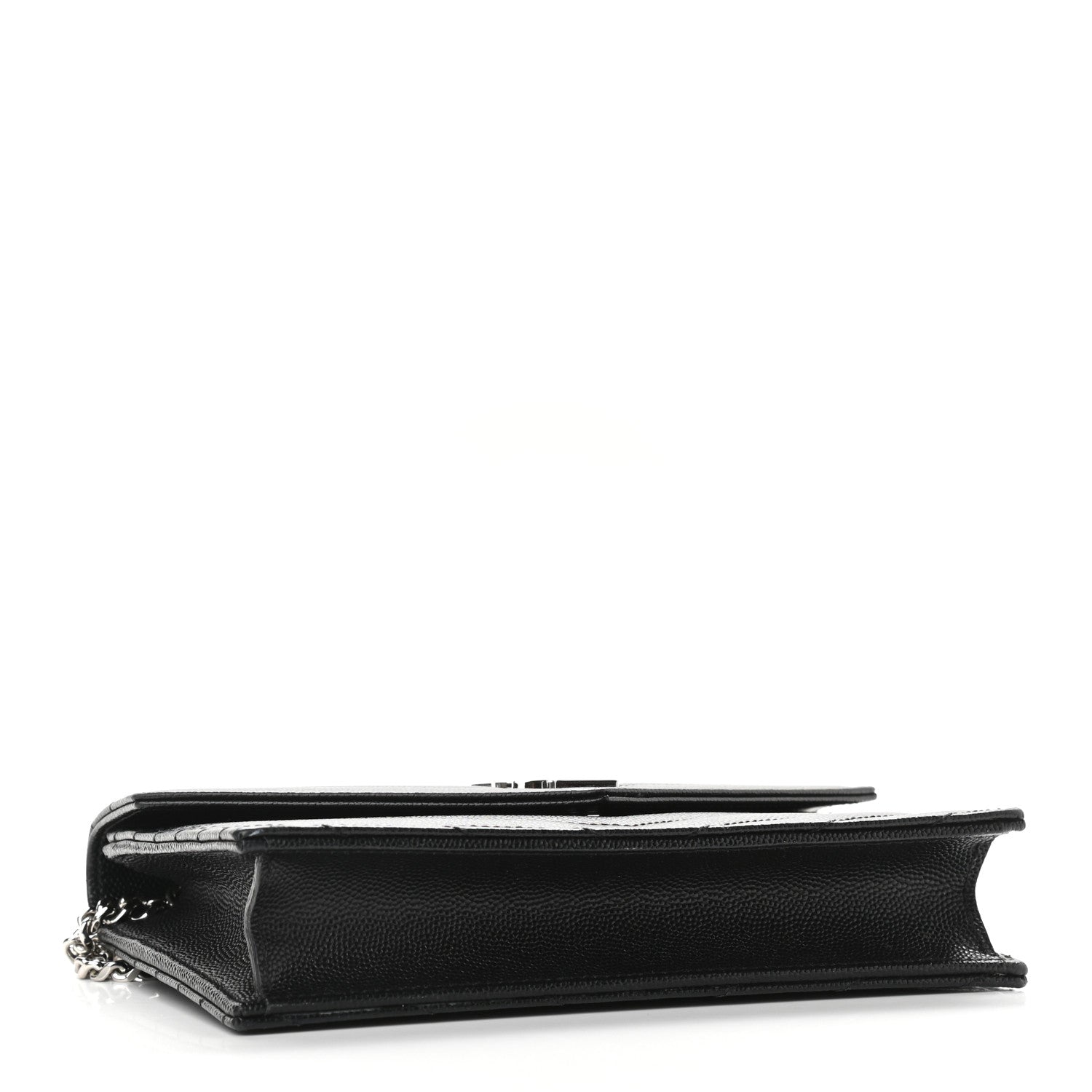 Saint Laurent Grain De Poudre Matelasse Chevron Monogram Envelope Chain Wallet Black 4 of 8